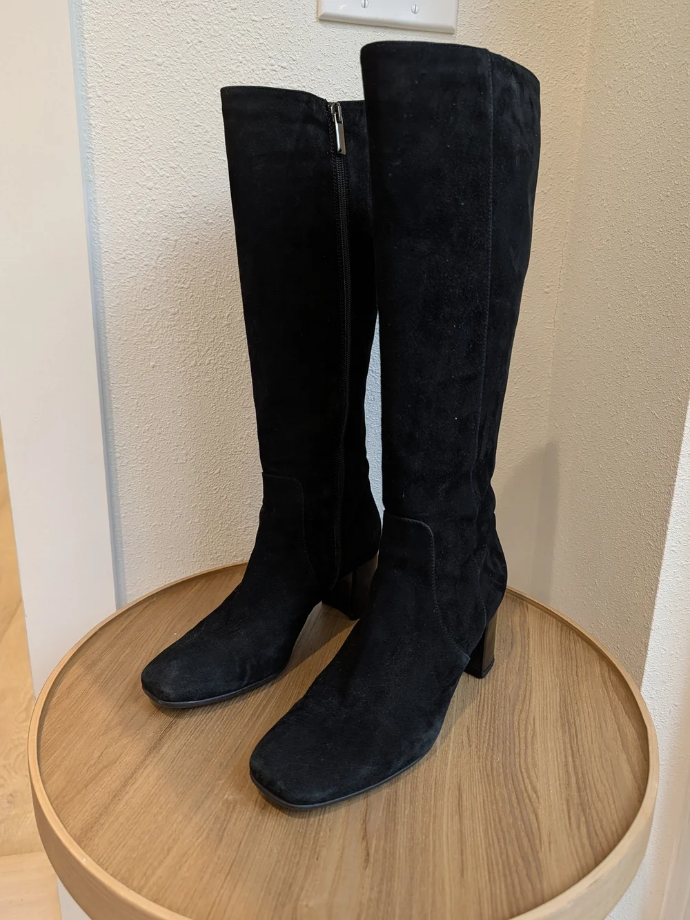 Aquatalia Black Suede Over-the-Knee Block Heel Boots